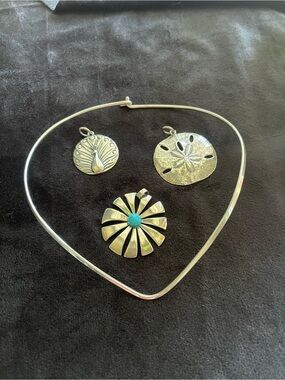 James Avery Silver Necklace LOT w/ Turquoise sunburst, peacock AND sand dollar